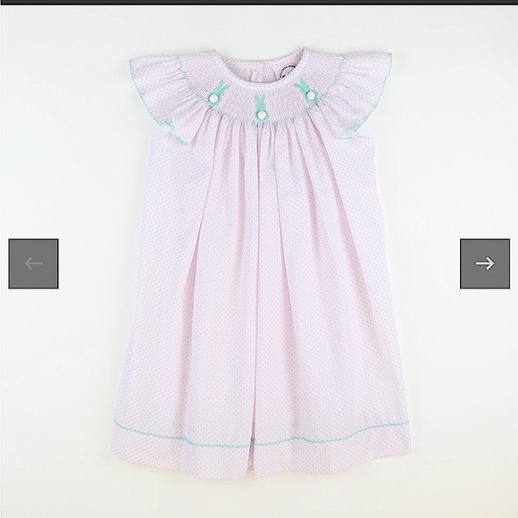 Southern Smocked Co Smocked Cottontail Bunnies Bishop Light Pink Tiny Dot 24M/2T - Picture 3 of 12